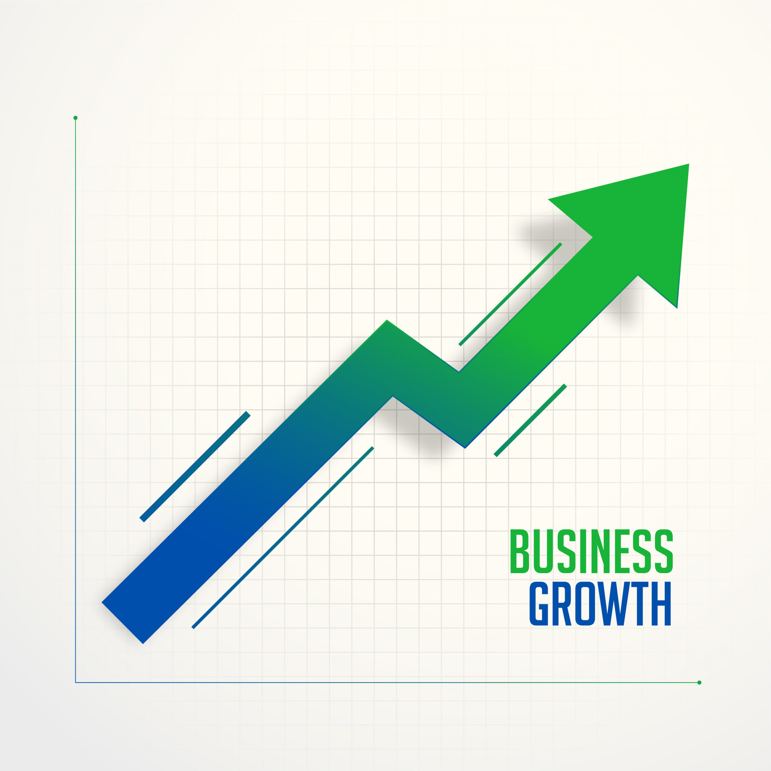A rising green arrow on a grid background symbolises business growth, with the phrase “BUSINESS GROWTH” in bold green and blue text, hinting at web designers.